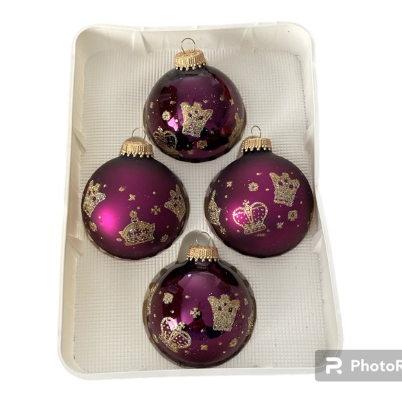 Purple Christmas Ornaments Glass Krebs Gold Crowns Black Cherry Sugar Plum Fairy - Picture 6 of 16